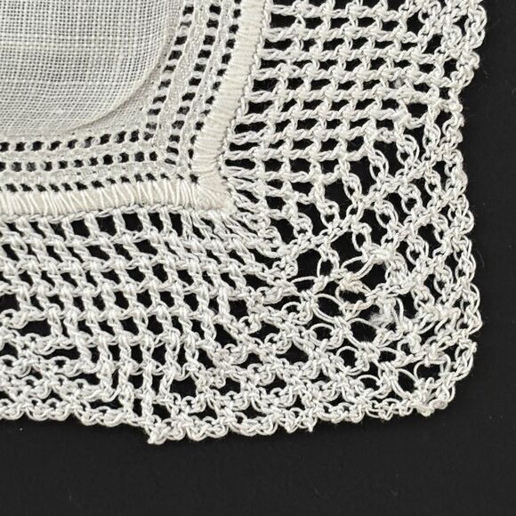Heirloom Crochet Lace Wedding Handkerchief Bride Cottagecore Vintage Dainty - Picture 2 of 4